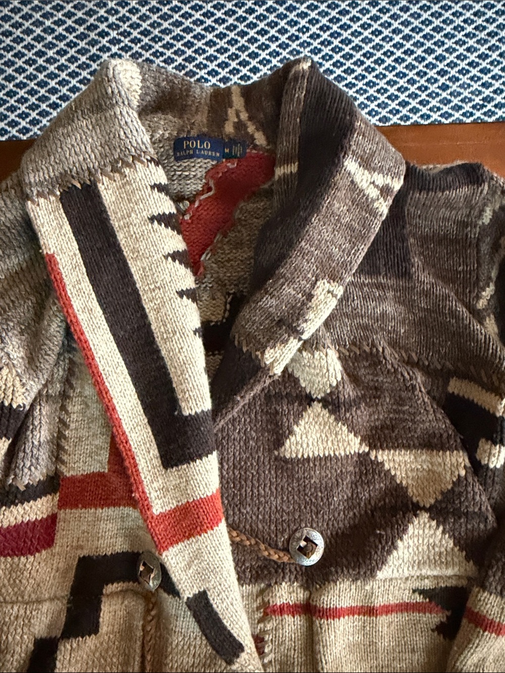 Polo Ralph Lauren Southwestern Knit Shawl Collar Cardigan - Brown & Cream - Picture 3 of 7